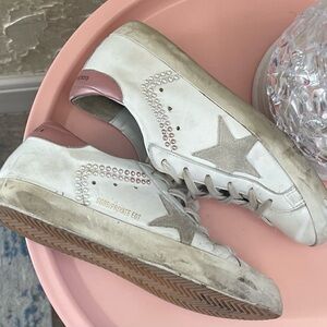 Golden Goose Women's White and Pink Star Sneakers